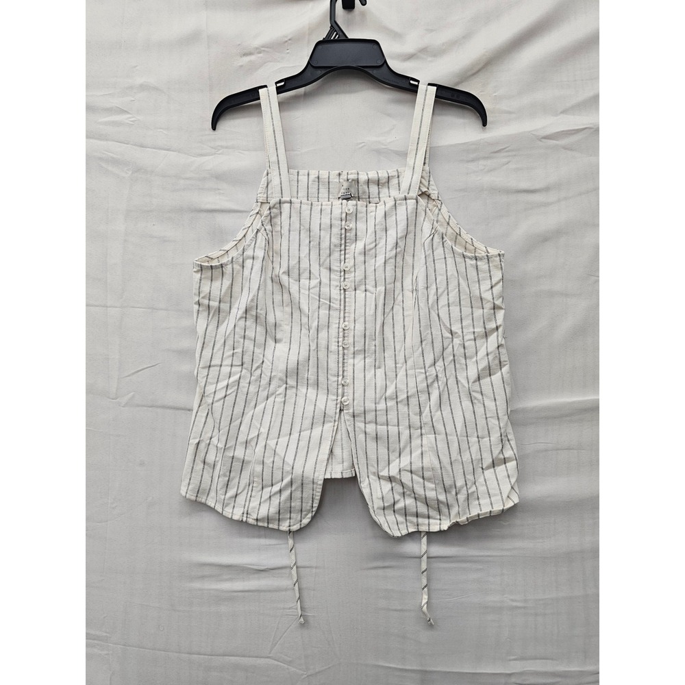 A New Day Womens Striped Button Front Tank Top Cream Cotton Blend Size Large